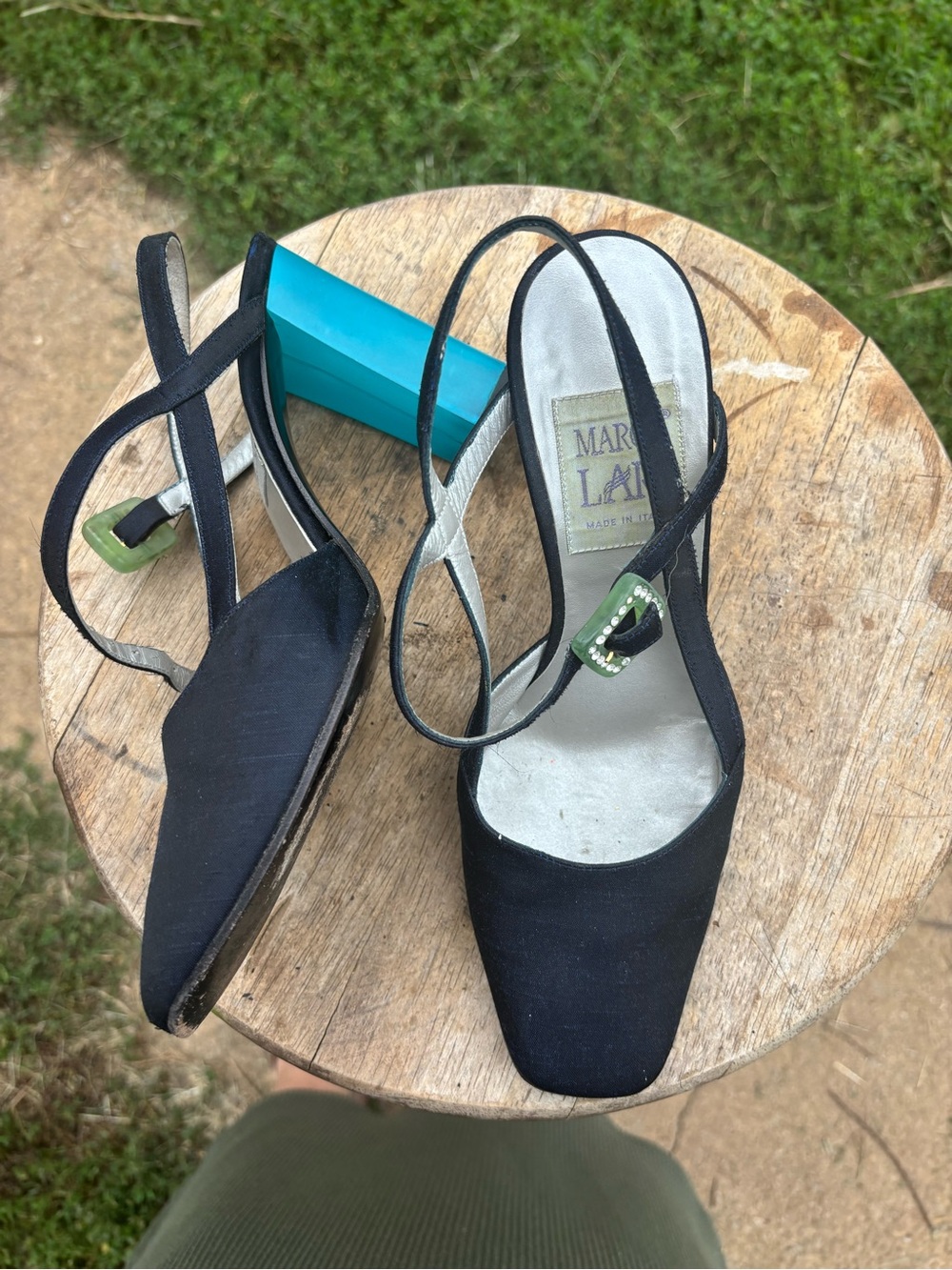 Vintage 90s MARCO LARI Italian Teal Block Heels 💎
